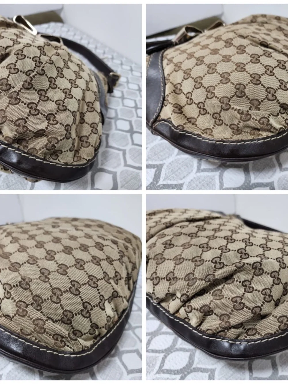 Authentic GUCCI GG Canvas And Leather Queen Large Hobo Bag Beige/Brown